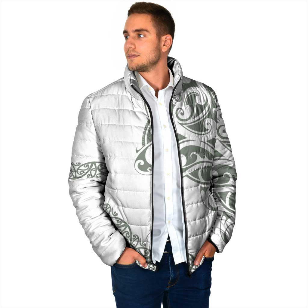 All White Maori Tribal Tattoo Personalised Padded Jacket Moss Green Polynesian Style - Polynesian Pride