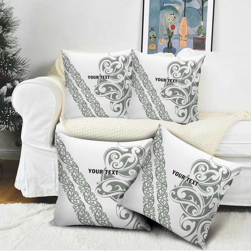 All White Maori Tribal Tattoo Personalised Pillow Cover Moss Green Polynesian Style - Polynesian Pride