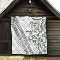 All White Maori Tribal Tattoo Personalised Quilt Moss Green Polynesian Style - Polynesian Pride
