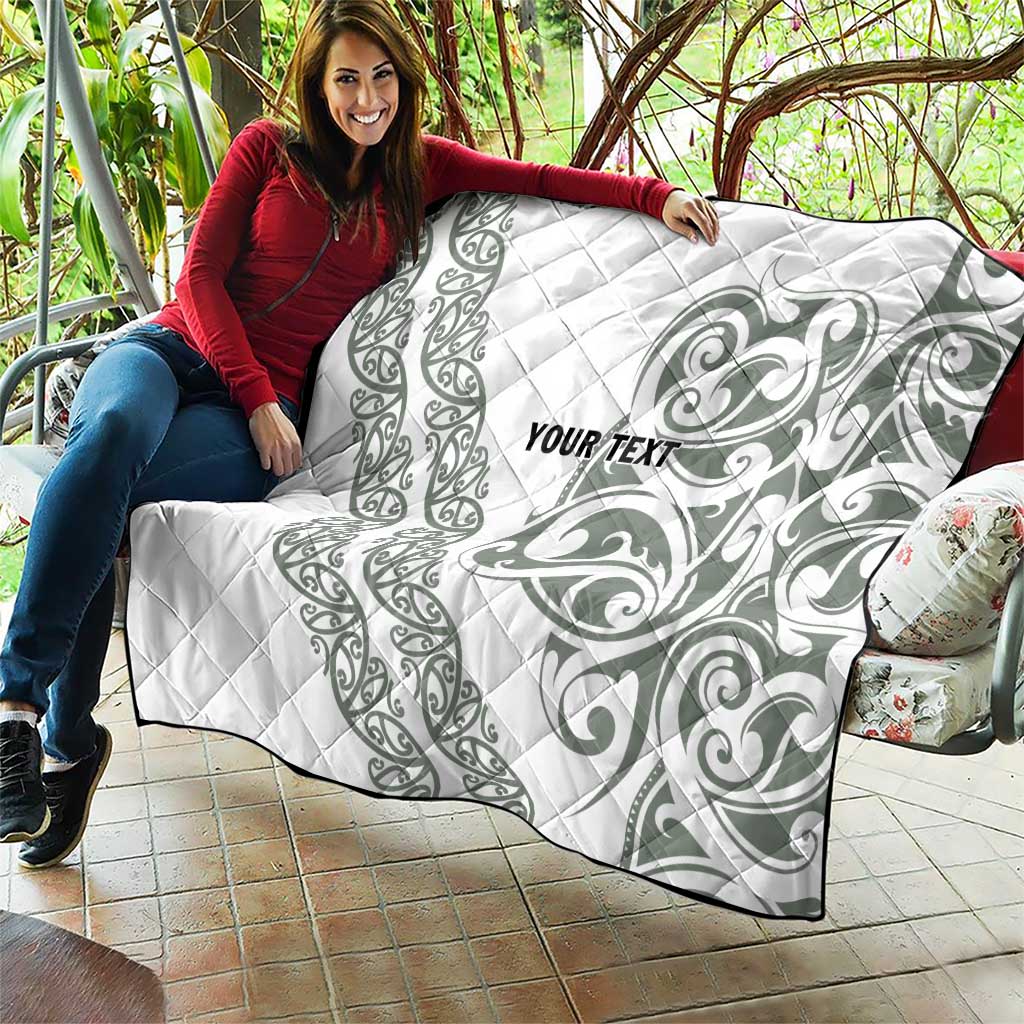 All White Maori Tribal Tattoo Personalised Quilt Moss Green Polynesian Style - Polynesian Pride