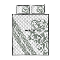 All White Maori Tribal Tattoo Personalised Quilt Bed Set Moss Green Polynesian Style - Polynesian Pride