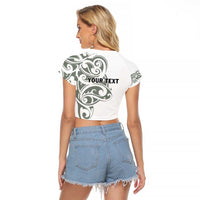 All White Maori Tribal Tattoo Personalised Raglan Cropped T Shirt Moss Green Polynesian Style - Polynesian Pride