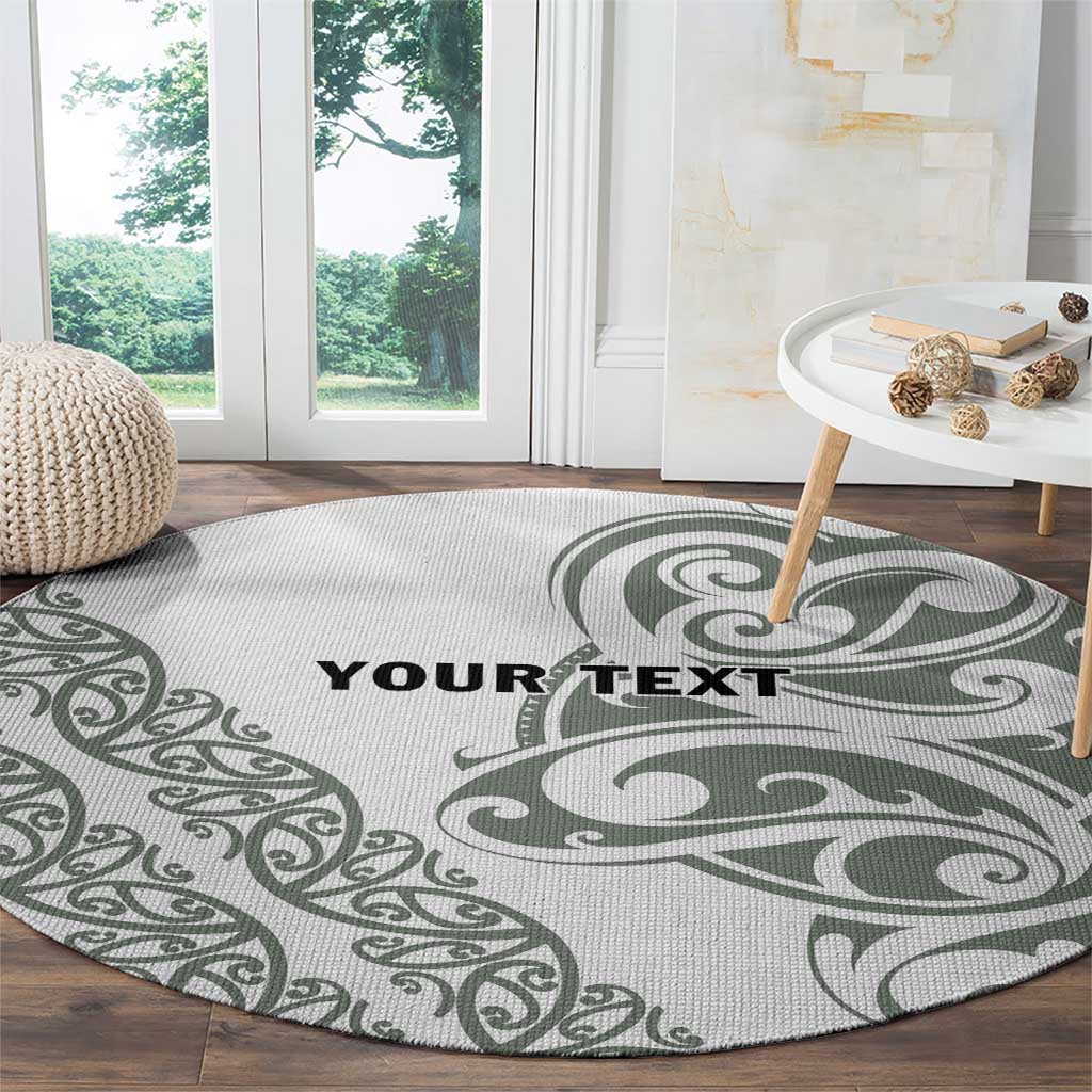 All White Maori Tribal Tattoo Personalised Round Carpet Moss Green Polynesian Style - Polynesian Pride