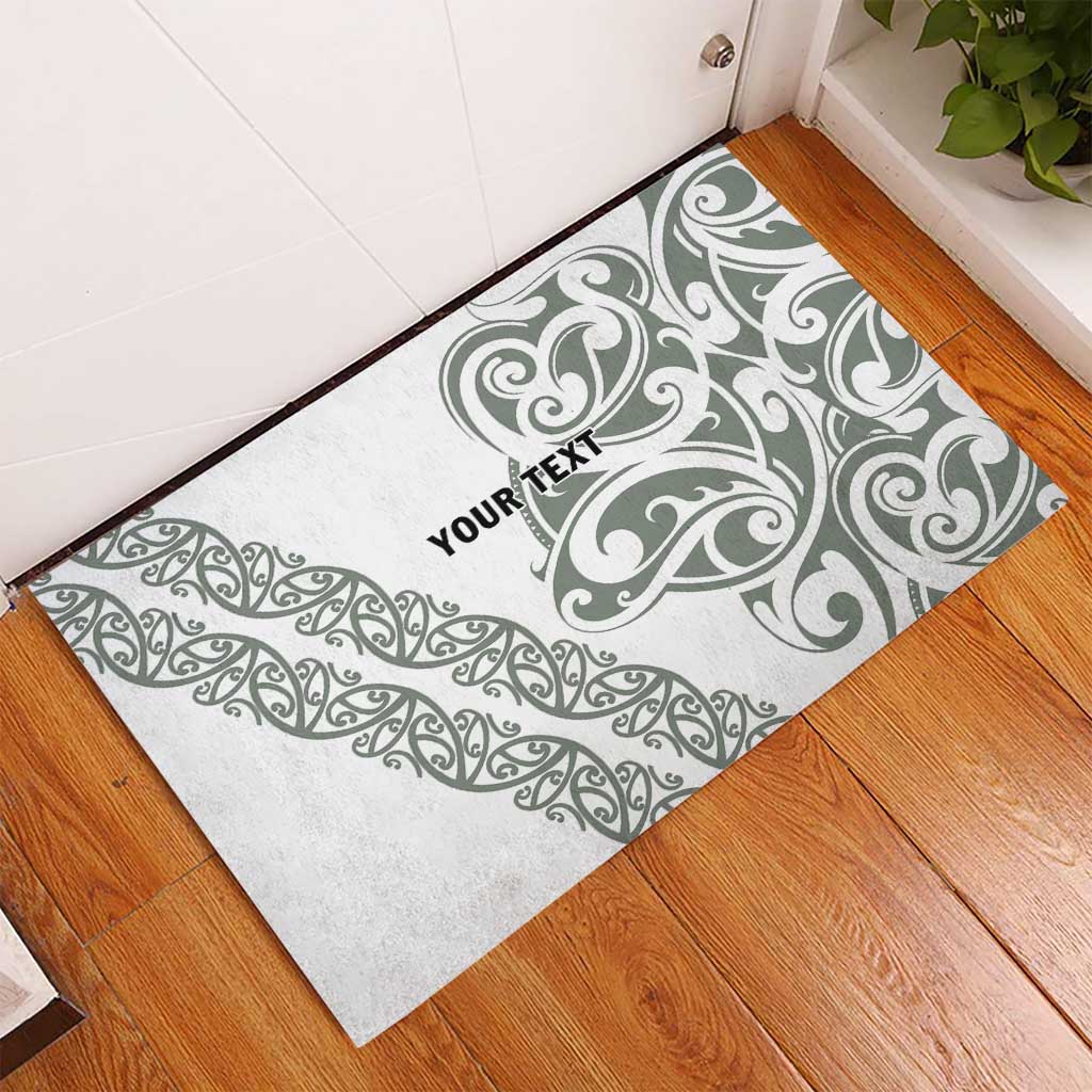 All White Maori Tribal Tattoo Personalised Rubber Doormat Moss Green Polynesian Style - Polynesian Pride