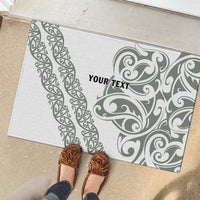 All White Maori Tribal Tattoo Personalised Rubber Doormat Moss Green Polynesian Style - Polynesian Pride