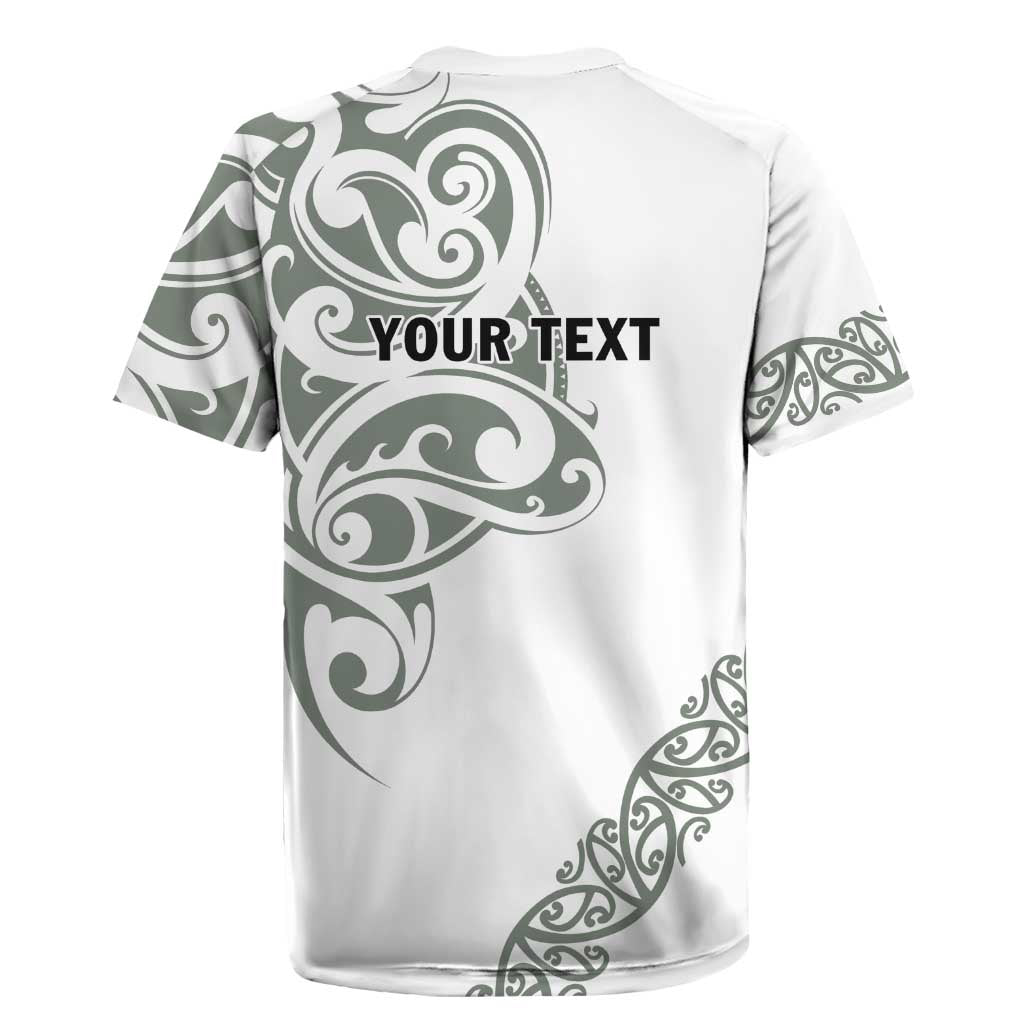 All White Maori Tribal Tattoo Personalised Rugby Jersey Moss Green Polynesian Style - Polynesian Pride