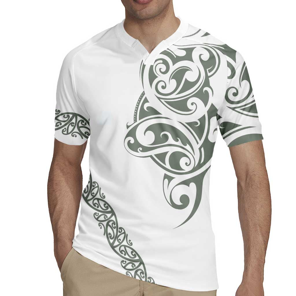 All White Maori Tribal Tattoo Personalised Rugby Jersey Moss Green Polynesian Style - Polynesian Pride