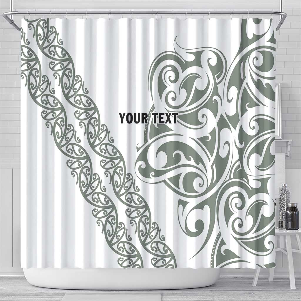 All White Maori Tribal Tattoo Personalised Shower Curtain Moss Green Polynesian Style - Polynesian Pride