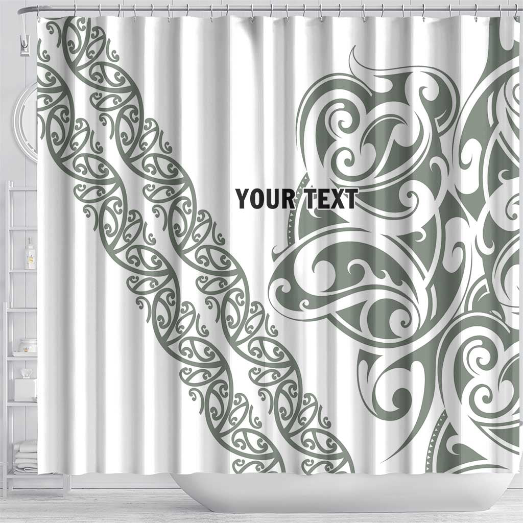 All White Maori Tribal Tattoo Personalised Shower Curtain Moss Green Polynesian Style - Polynesian Pride