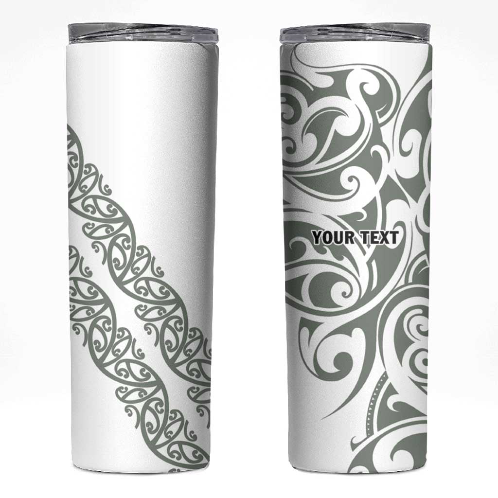 All White Maori Tribal Tattoo Personalised Skinny Tumbler Moss Green Polynesian Style - Polynesian Pride