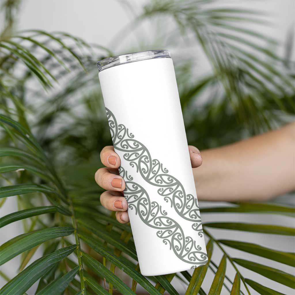 All White Maori Tribal Tattoo Personalised Skinny Tumbler Moss Green Polynesian Style - Polynesian Pride