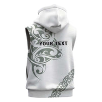 All White Maori Tribal Tattoo Personalised Sleeveless Hoodie Moss Green Polynesian Style - Polynesian Pride
