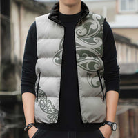 All White Maori Tribal Tattoo Personalised Sleeveless Puffer Jacket Moss Green Polynesian Style - Polynesian Pride