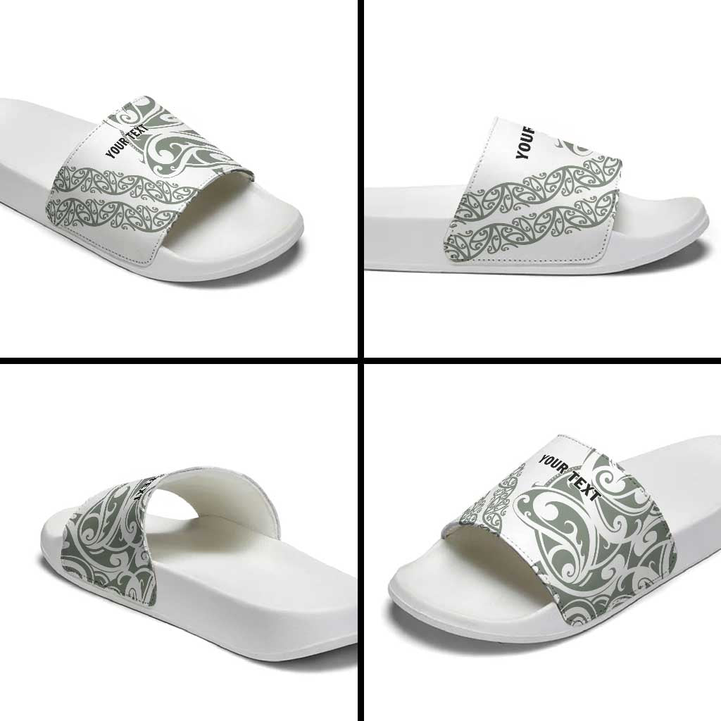 All White Maori Tribal Tattoo Personalised Slide Sandals Moss Green Polynesian Style - Polynesian Pride