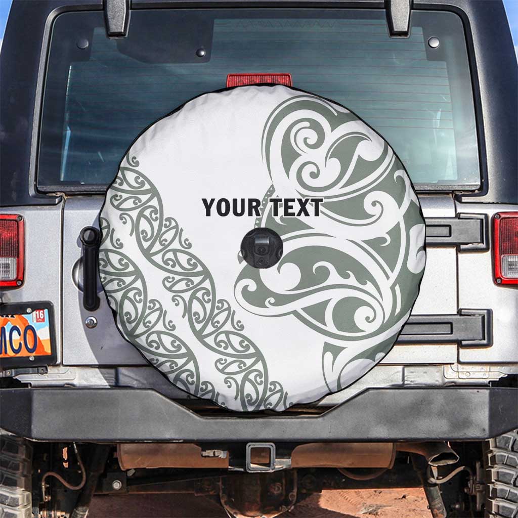 All White Maori Tribal Tattoo Personalised Spare Tire Cover Moss Green Polynesian Style - Polynesian Pride