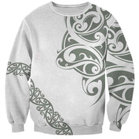 All White Maori Tribal Tattoo Personalised Sweatshirt Moss Green Polynesian Style - Polynesian Pride