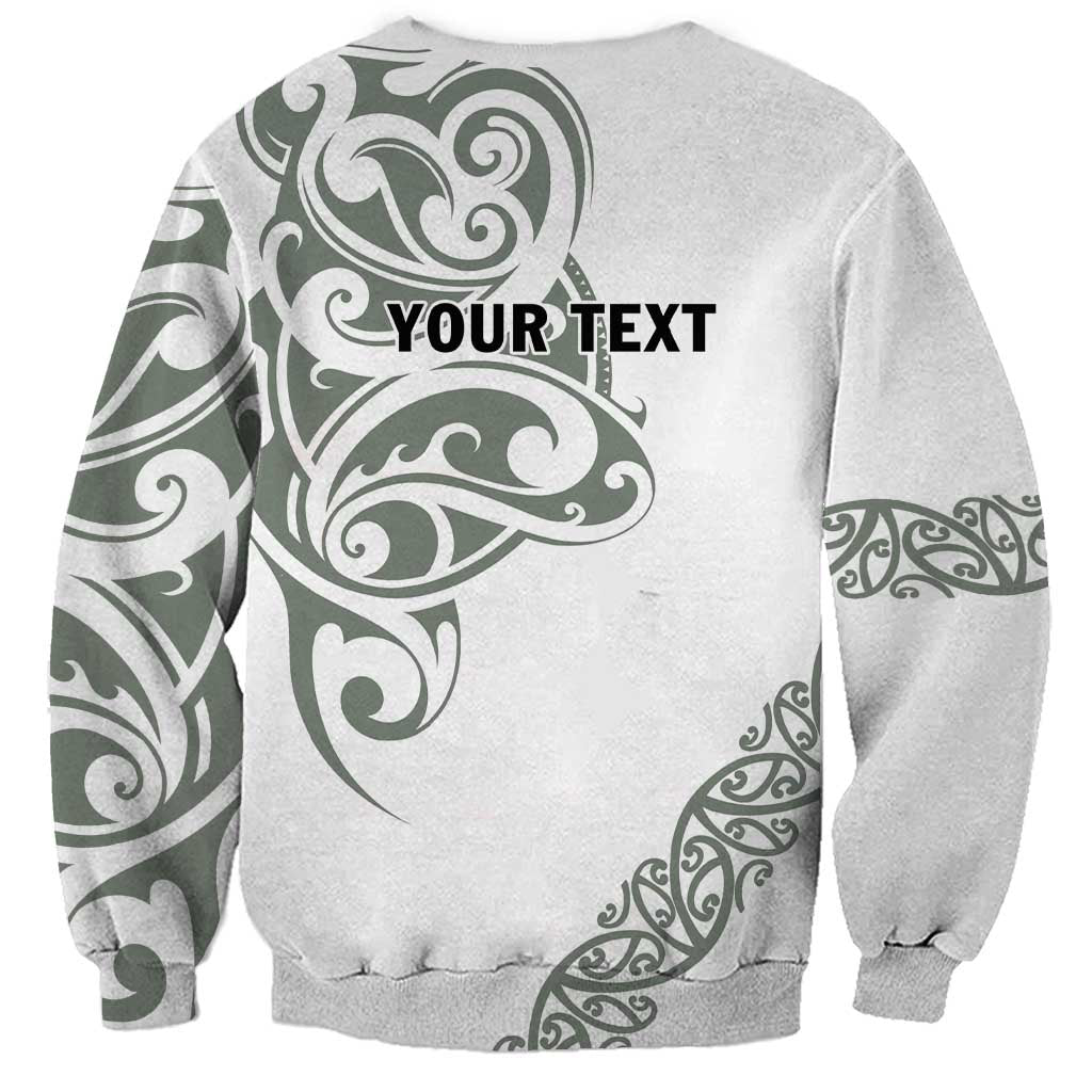 All White Maori Tribal Tattoo Personalised Sweatshirt Moss Green Polynesian Style - Polynesian Pride
