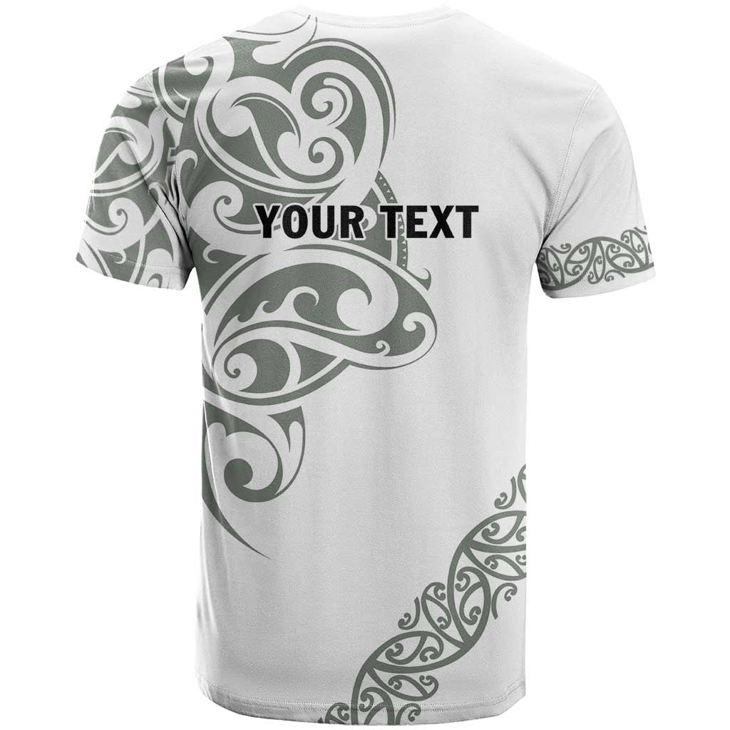 All White Maori Tribal Tattoo Personalised T Shirt Moss Green Polynesian Style - Polynesian Pride