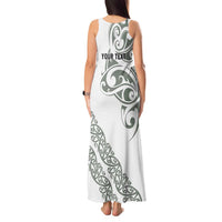 All White Maori Tribal Tattoo Personalised Tank Maxi Dress Moss Green Polynesian Style - Polynesian Pride