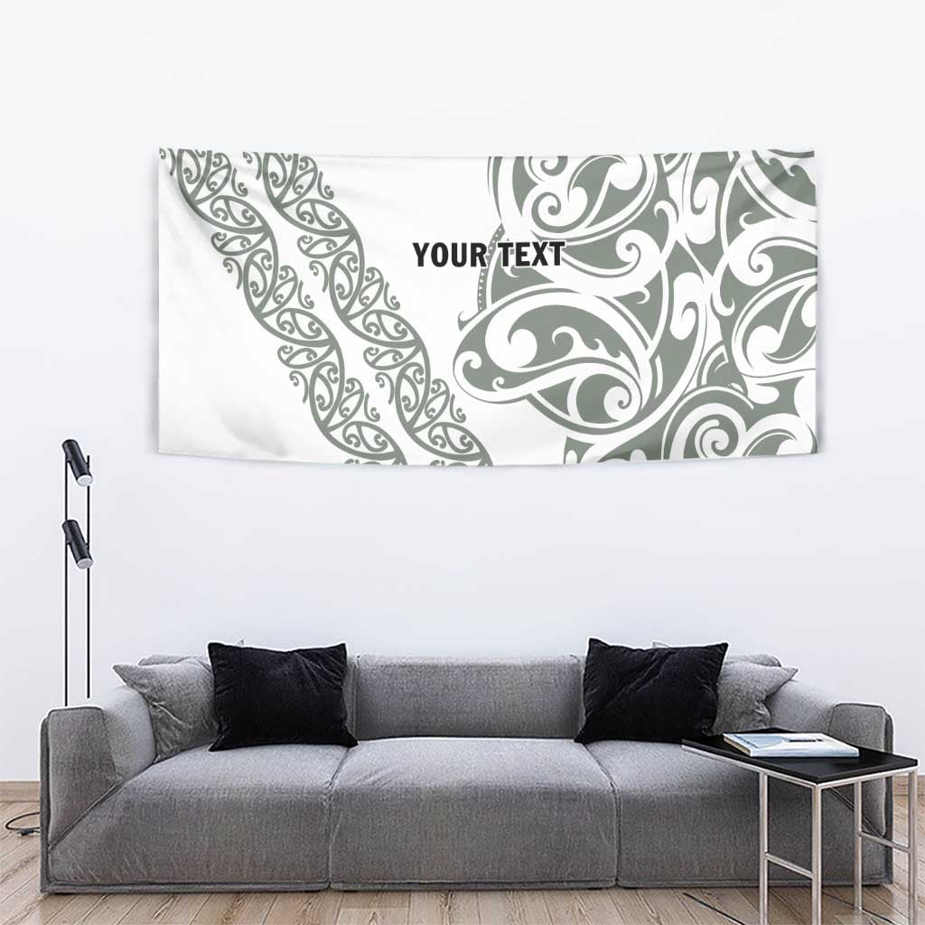 All White Maori Tribal Tattoo Personalised Tapestry Moss Green Polynesian Style - Polynesian Pride