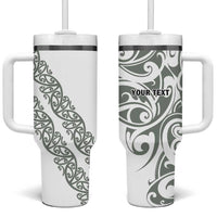 All White Maori Tribal Tattoo Personalised Tumbler With Handle Moss Green Polynesian Style - Polynesian Pride