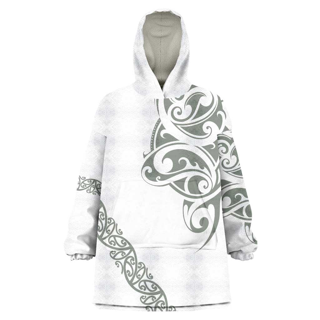 All White Maori Tribal Tattoo Personalised Wearable Blanket Hoodie Moss Green Polynesian Style - Polynesian Pride