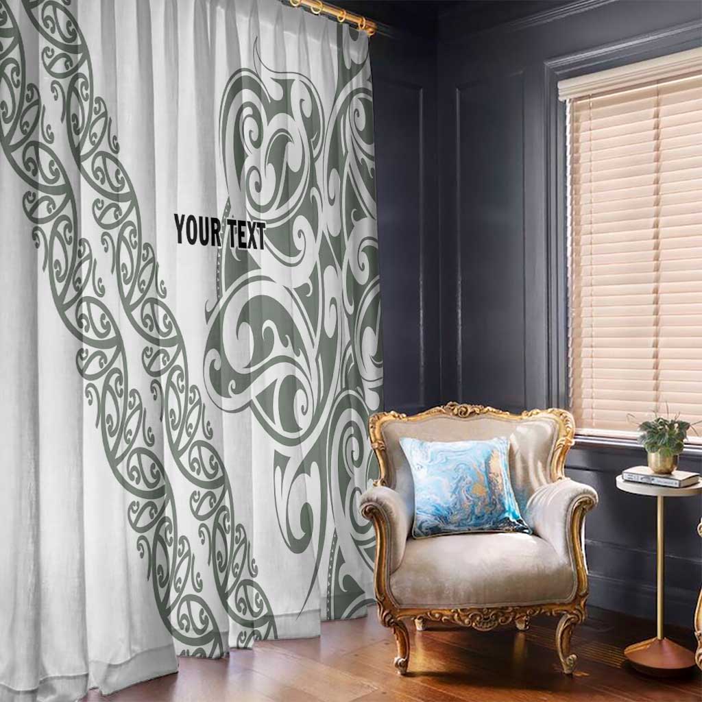 All White Maori Tribal Tattoo Personalised Window Curtain Moss Green Polynesian Style - Polynesian Pride