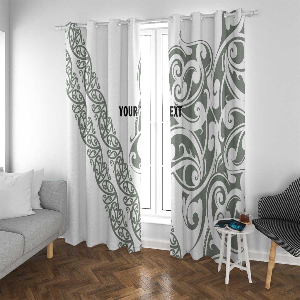 All White Maori Tribal Tattoo Personalised Window Curtain Moss Green Polynesian Style - Polynesian Pride