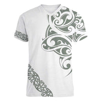 All White Maori Tribal Tattoo Personalised Women V-Neck T-Shirt Moss Green Polynesian Style - Polynesian Pride