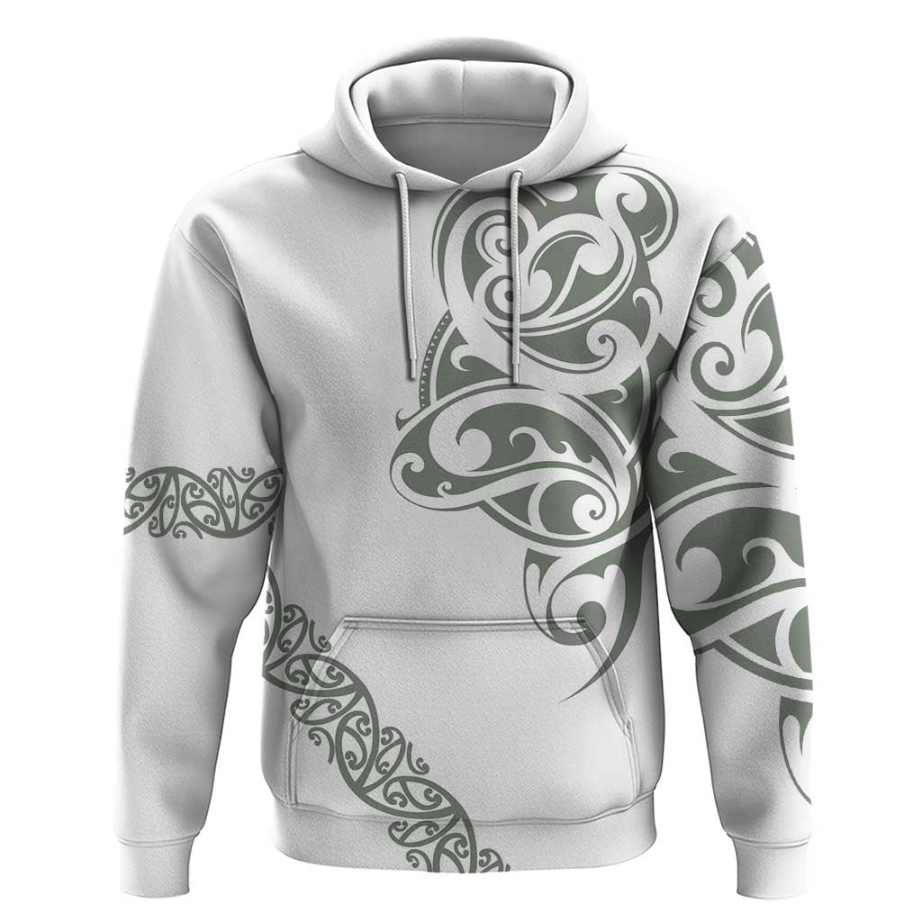 All White Maori Tribal Tattoo Personalised Zip Hoodie Moss Green Polynesian Style - Polynesian Pride
