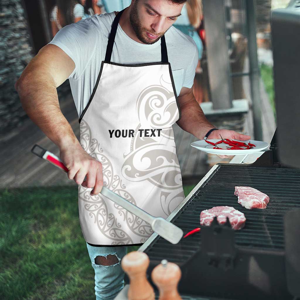 All White Maori Tribal Tattoo Personalised Apron Stone Gray Polynesian Style - Polynesian Pride