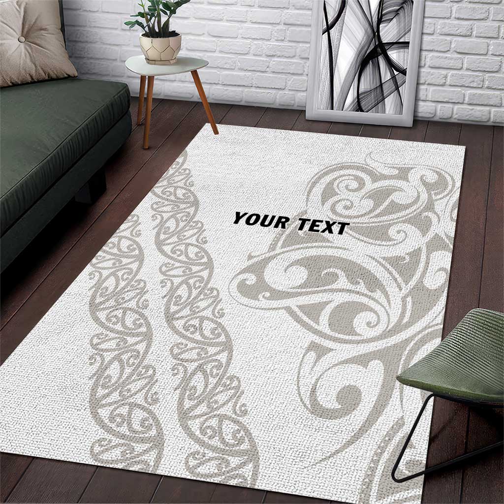 All White Maori Tribal Tattoo Personalised Area Rug Stone Gray Polynesian Style - Polynesian Pride