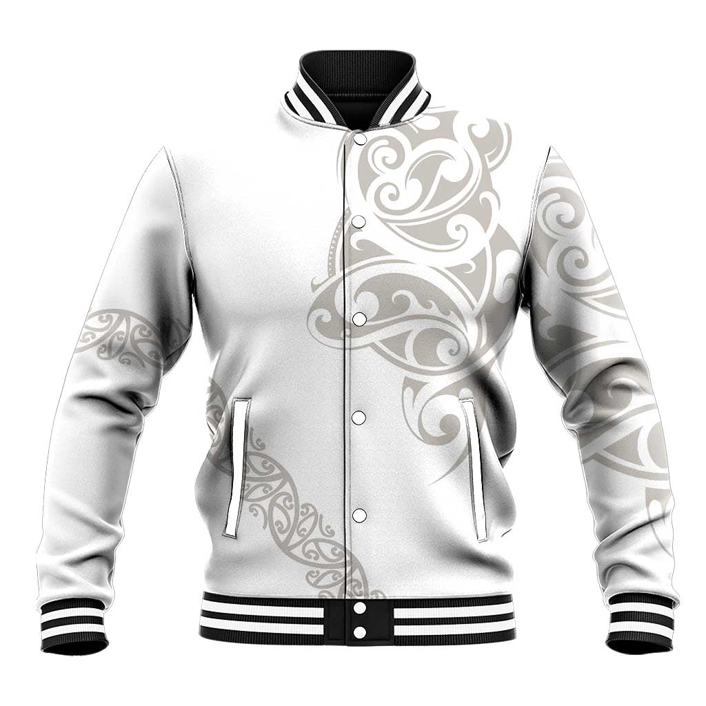 All White Maori Tribal Tattoo Personalised Baseball Jacket Stone Gray Polynesian Style - Polynesian Pride