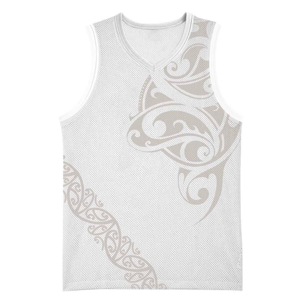 All White Maori Tribal Tattoo Personalised Basketball Jersey Stone Gray Polynesian Style - Polynesian Pride