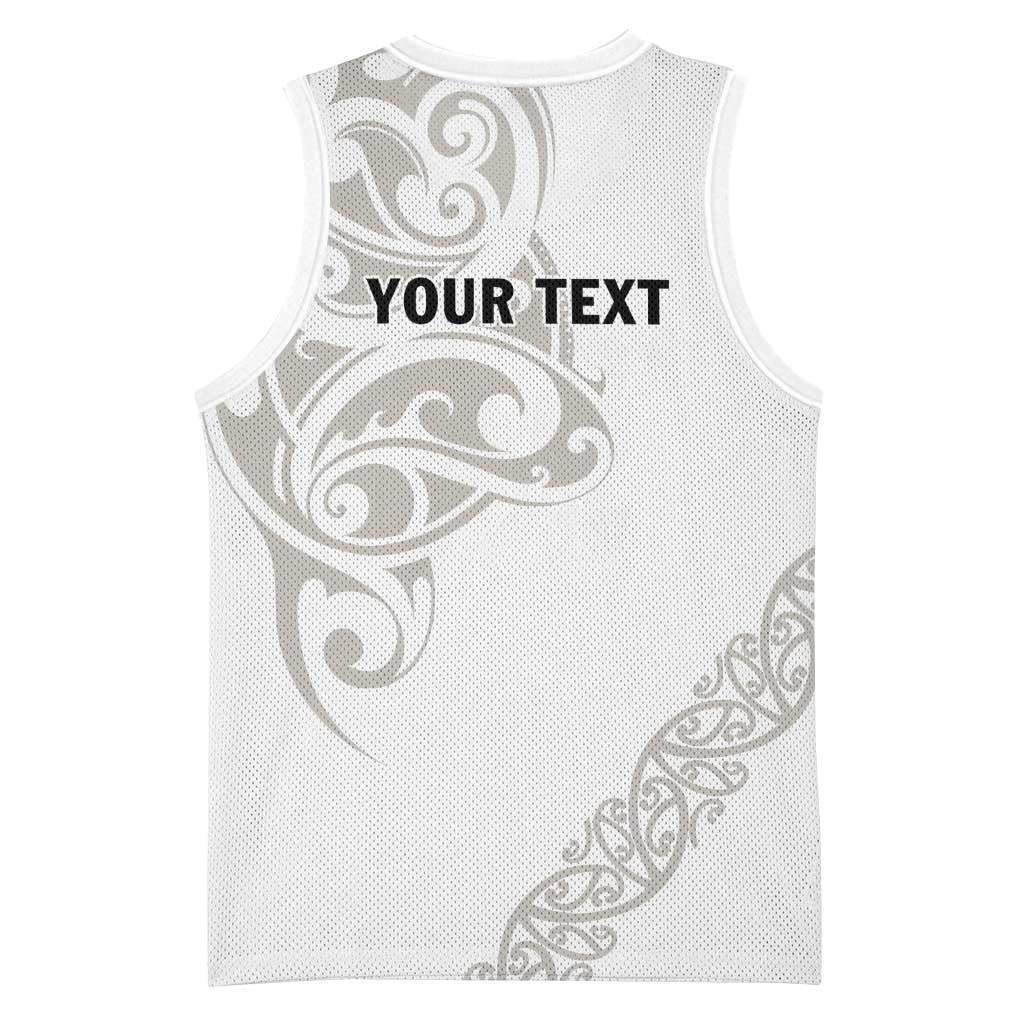All White Maori Tribal Tattoo Personalised Basketball Jersey Stone Gray Polynesian Style - Polynesian Pride