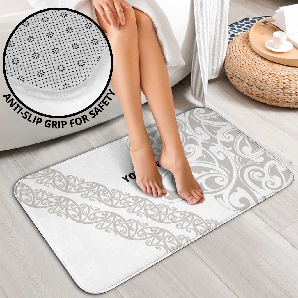 All White Maori Tribal Tattoo Personalised Bathroom Set Stone Gray Polynesian Style - Polynesian Pride