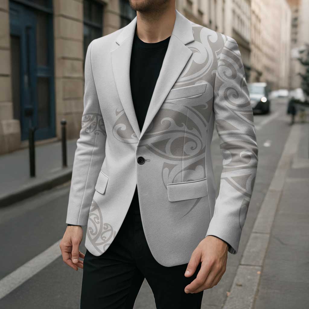 All White Maori Tribal Tattoo Personalised Blazer Stone Gray Polynesian Style - Polynesian Pride