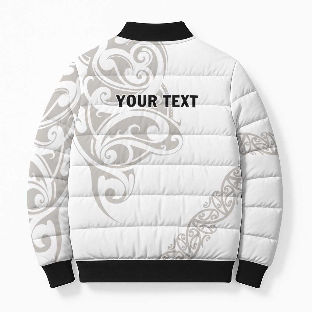 All White Maori Tribal Tattoo Personalised Bomber Puffer Jacket Stone Gray Polynesian Style - Polynesian Pride