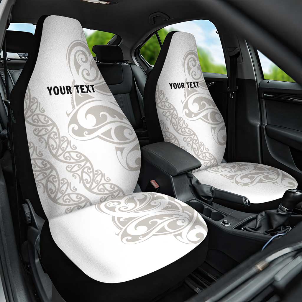 All White Maori Tribal Tattoo Personalised Car Seat Cover Stone Gray Polynesian Style - Polynesian Pride