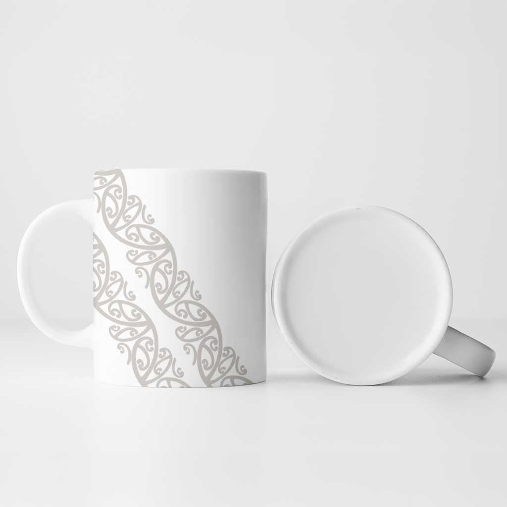 All White Maori Tribal Tattoo Personalised Ceramic Mug Stone Gray Polynesian Style - Polynesian Pride