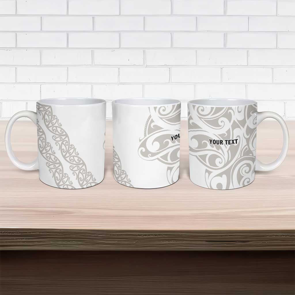 All White Maori Tribal Tattoo Personalised Ceramic Mug Stone Gray Polynesian Style - Polynesian Pride