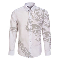 All White Maori Tribal Tattoo Personalised Family Matching Long Sleeve Bodycon Dress and Hawaiian Shirt Stone Gray Polynesian Style - Polynesian Pride