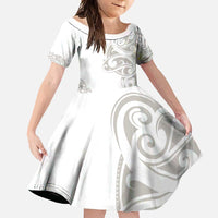 All White Maori Tribal Tattoo Personalised Family Matching Mermaid Dress and Hawaiian Shirt Stone Gray Polynesian Style - Polynesian Pride