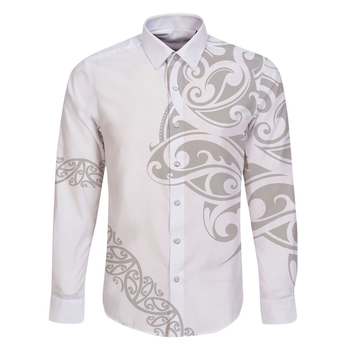 All White Maori Tribal Tattoo Personalised Family Matching Off The Shoulder Long Sleeve Dress and Hawaiian Shirt Stone Gray Polynesian Style - Polynesian Pride