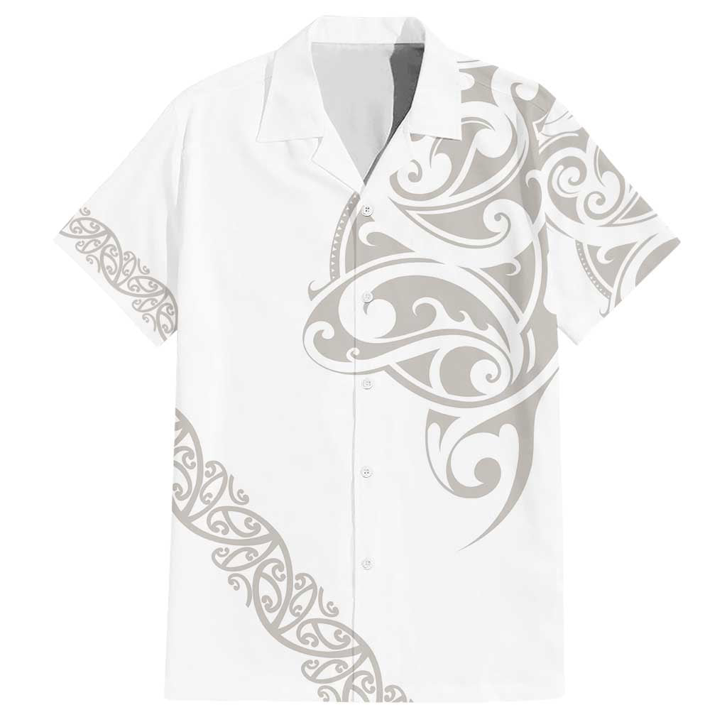 All White Maori Tribal Tattoo Personalised Family Matching Short Sleeve Bodycon Dress and Hawaiian Shirt Stone Gray Polynesian Style - Polynesian Pride