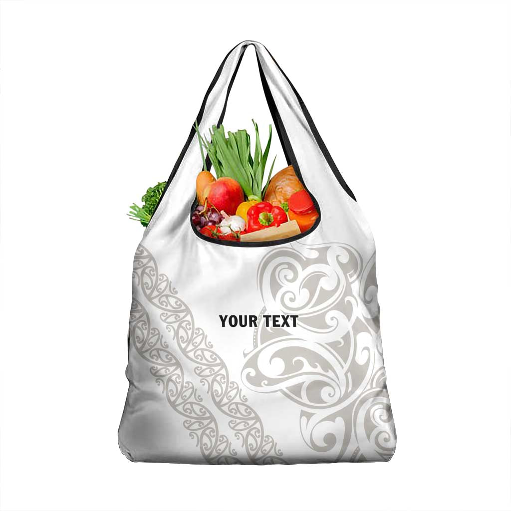 All White Maori Tribal Tattoo Personalised Grocery Bag Stone Gray Polynesian Style - Polynesian Pride