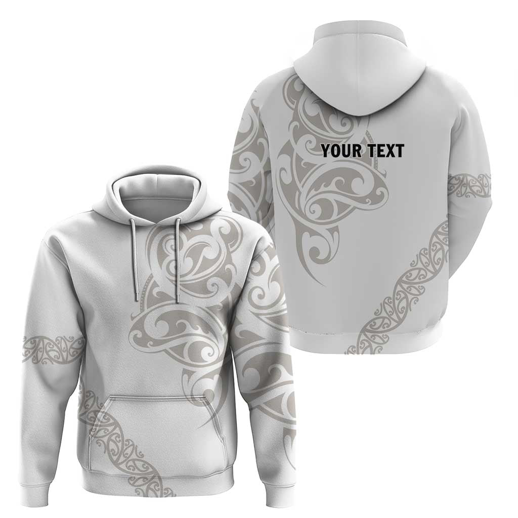 All White Maori Tribal Tattoo Personalised Hoodie Stone Gray Polynesian Style - Polynesian Pride