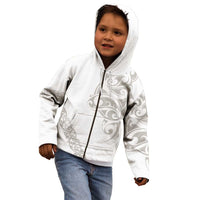 All White Maori Tribal Tattoo Personalised Kid Hoodie Stone Gray Polynesian Style - Polynesian Pride