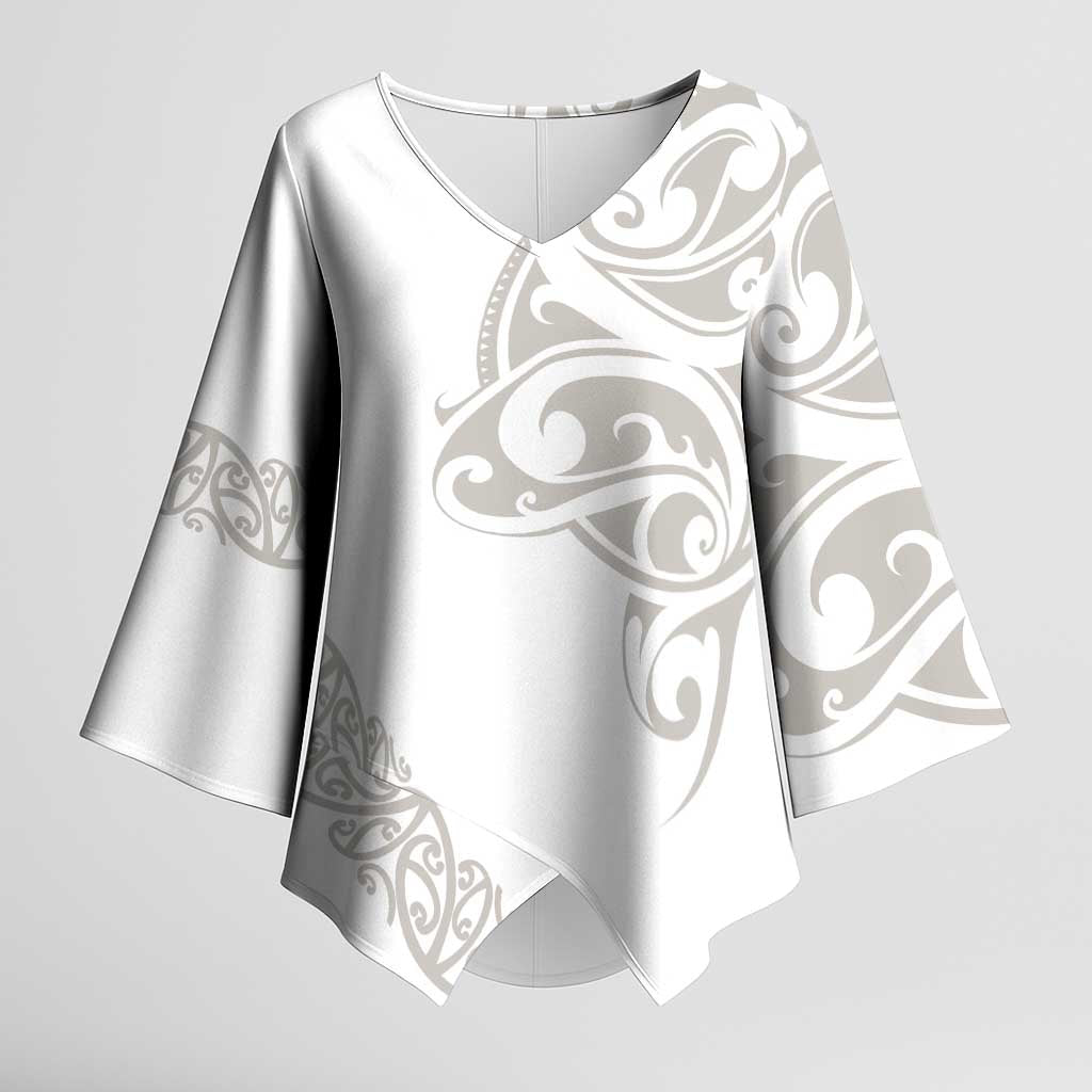 All White Maori Tribal Tattoo Personalised Kimono Sleeve Blouse Stone Gray Polynesian Style - Polynesian Pride