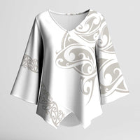 All White Maori Tribal Tattoo Personalised Kimono Sleeve Blouse Stone Gray Polynesian Style - Polynesian Pride